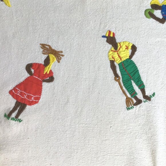 Embroidered African Cotton Linen Tablecloth Traditional Farm Harvest 34x36 in. - Picture 5 of 12